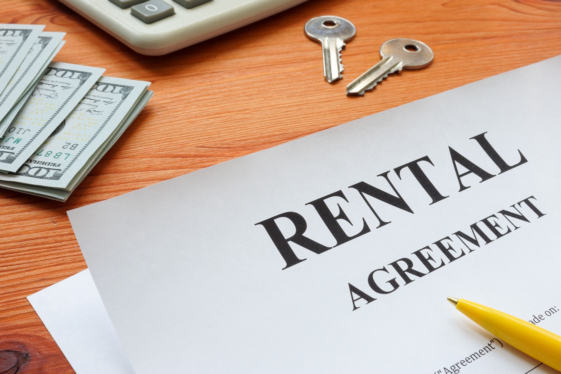 Property rental agreement for filing in and keys.